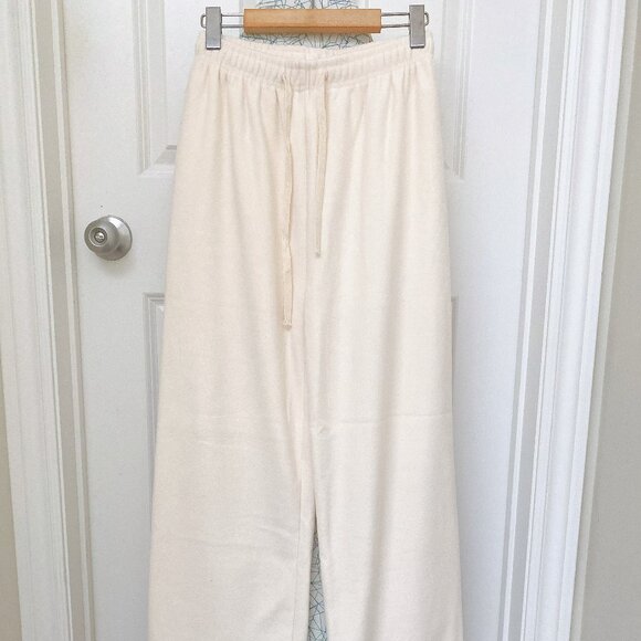 New Creamy White Cozy Soft Warm Fleece-Lined Wide-Leg Pants - Picture 1 of 5